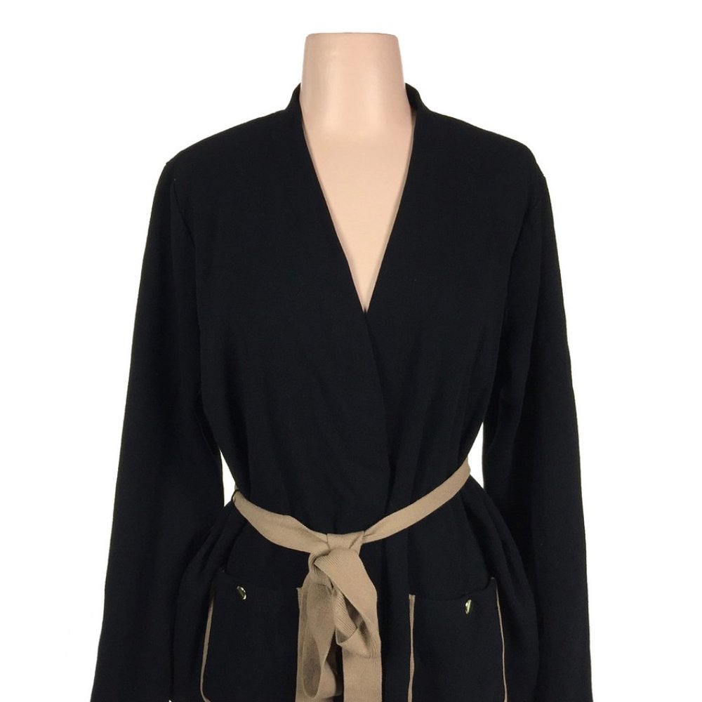 Jones of New York Black Nylon Belted Cardigan